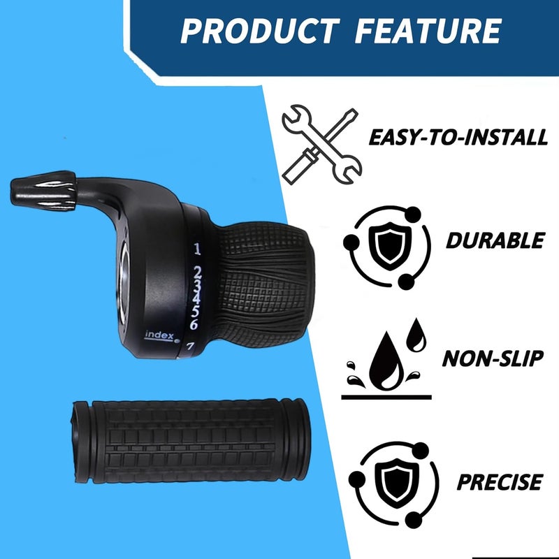Fredertent Bicycle 21 Speed Twist Shifter Revoshift Lever 3 x 7 Speed Grip Shift Left and Right Shifting Mountain Bike Hybrid Bike Kids Bike Tricycle Gear Grip Shifter with Grips - Image 2